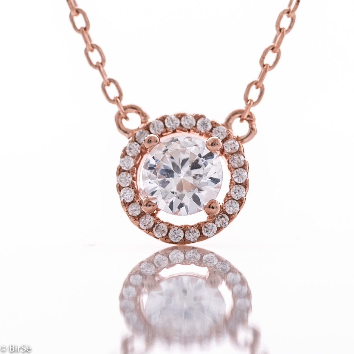 Delicate Rose Gold Silver Necklace with Zircons