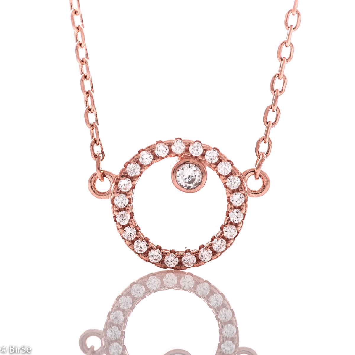 Lovely Rose Gold Silver Necklace with Zircons