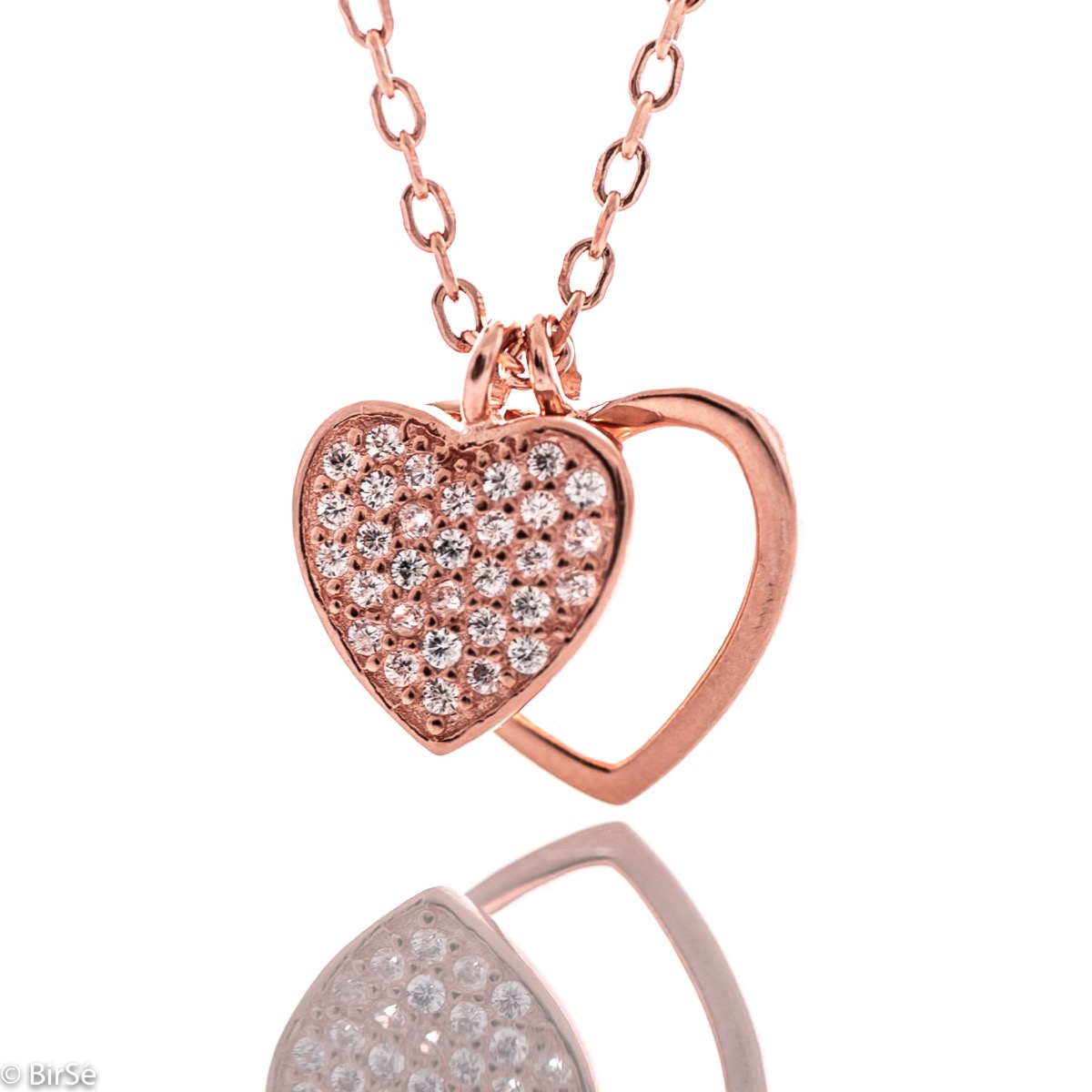 Lovely Rose Gold Silver Necklace with Two Hearts