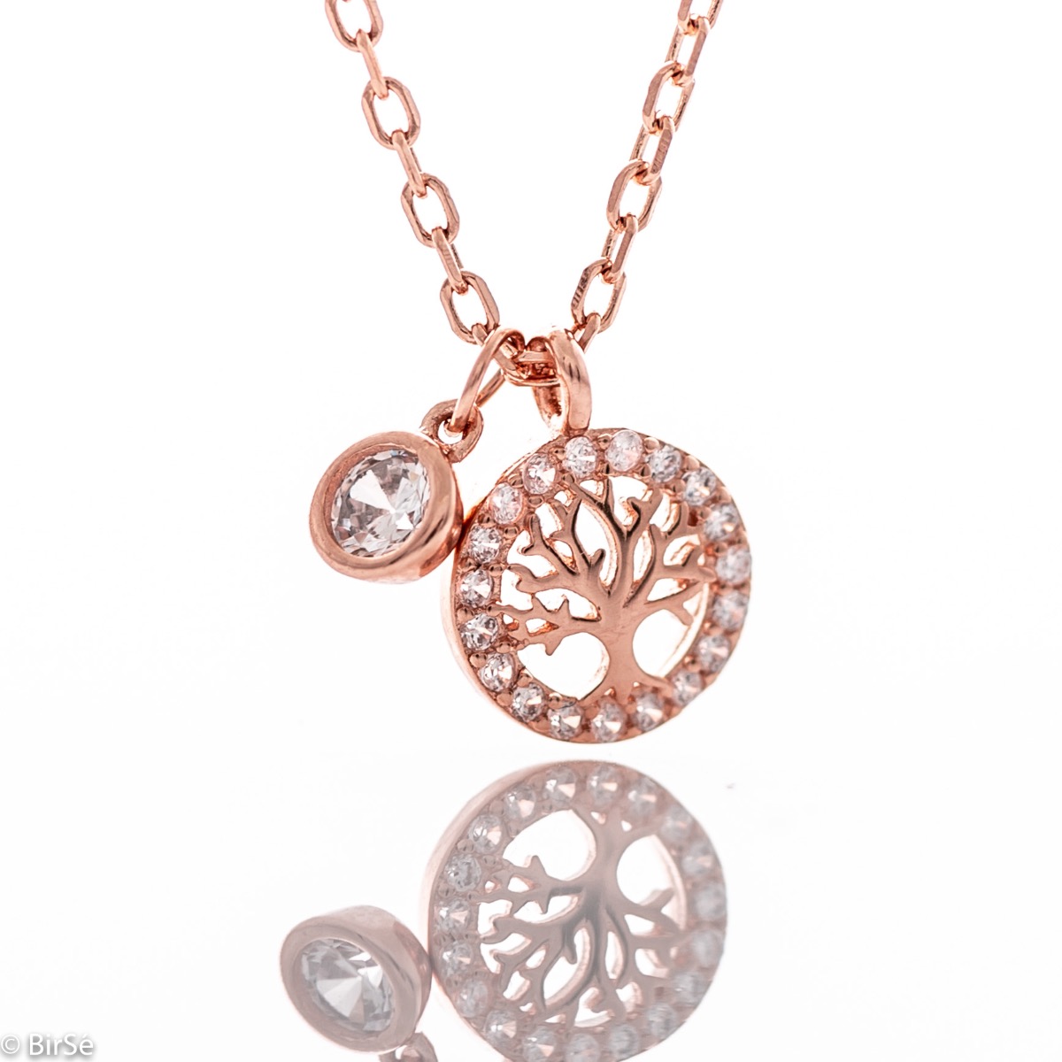 Lovely Rose Gold Silver Necklace with the Tree of Life