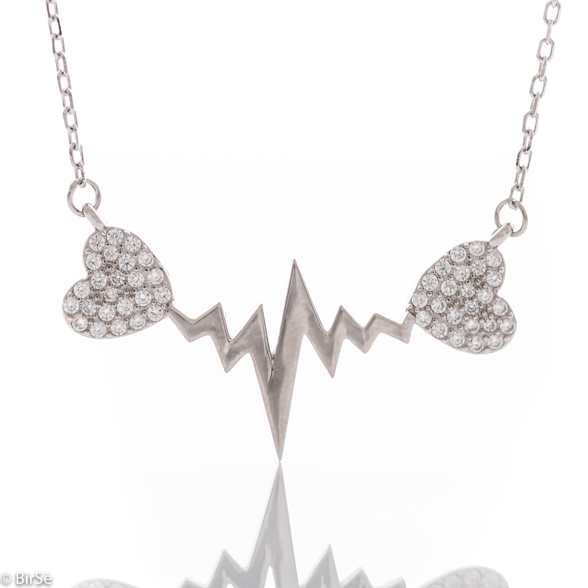 Silver Necklace with Heart Pulse and Zircons