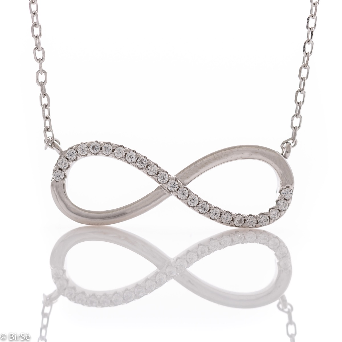 Silver Necklace with Infinity Shape and Zircons