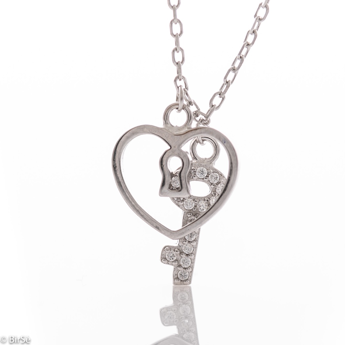 Silver necklace - Heart with key 