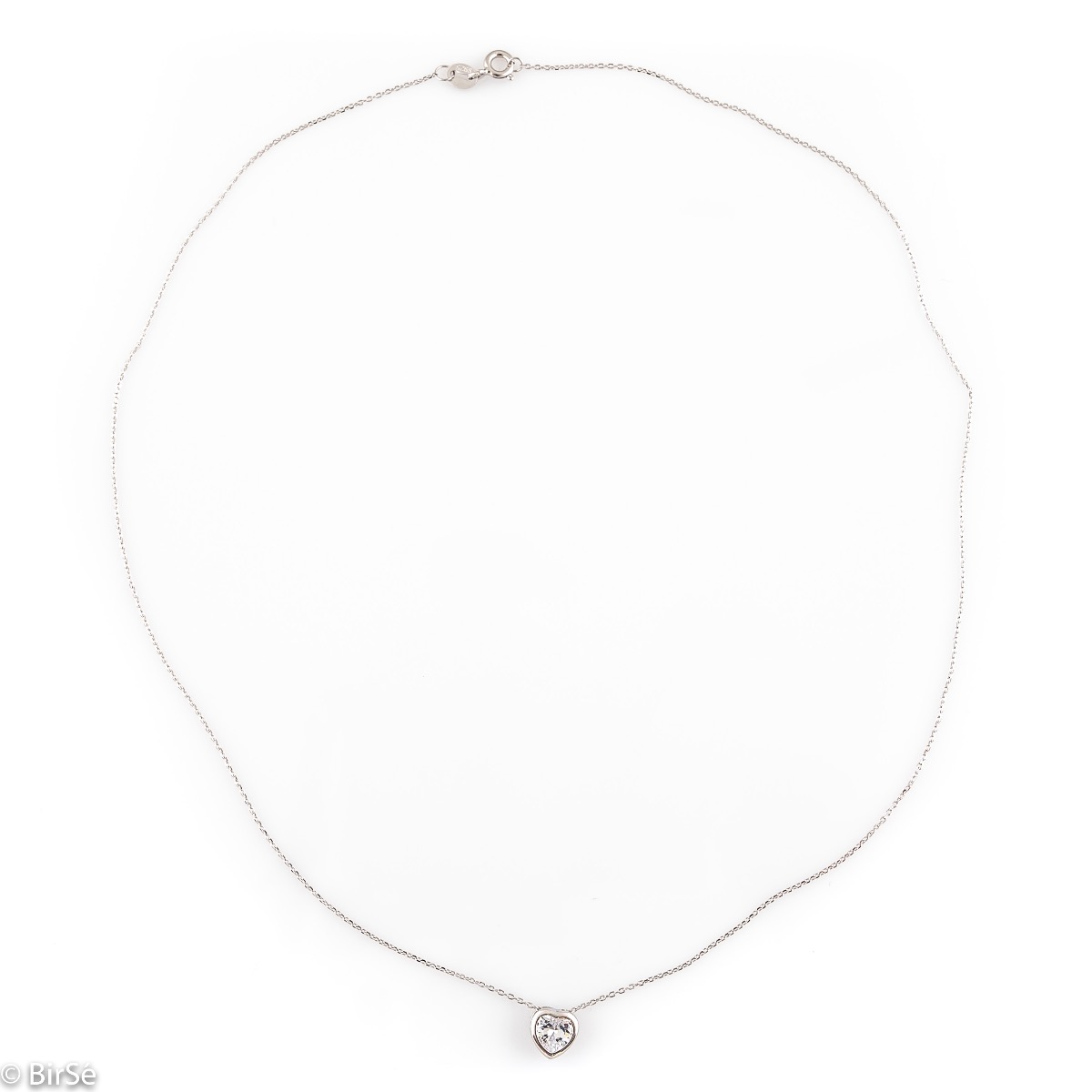 Fine women's necklace with delicate craftsmanship, combining exquisite rhodium-plated silver with a delicate element of a small heart with sparkling zircon.