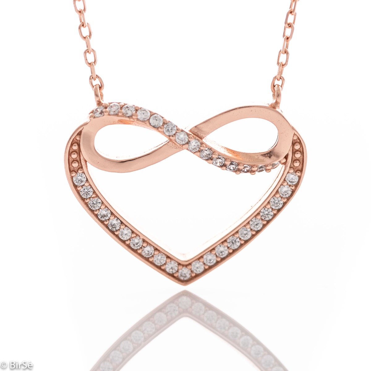 Rose Silver Heart Necklace with Infinity