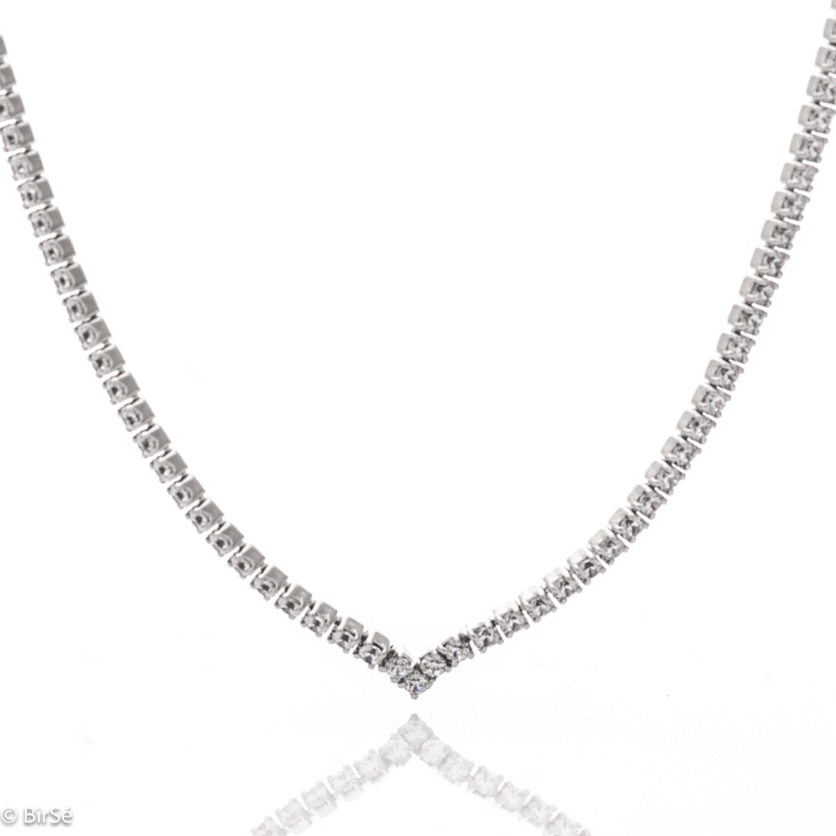 Stylish women's silver necklace, made entirely of rhodium-plated silver and covered with sparkling zircons. The necklace is adjustable in size, extremely suitable for formal occasions.