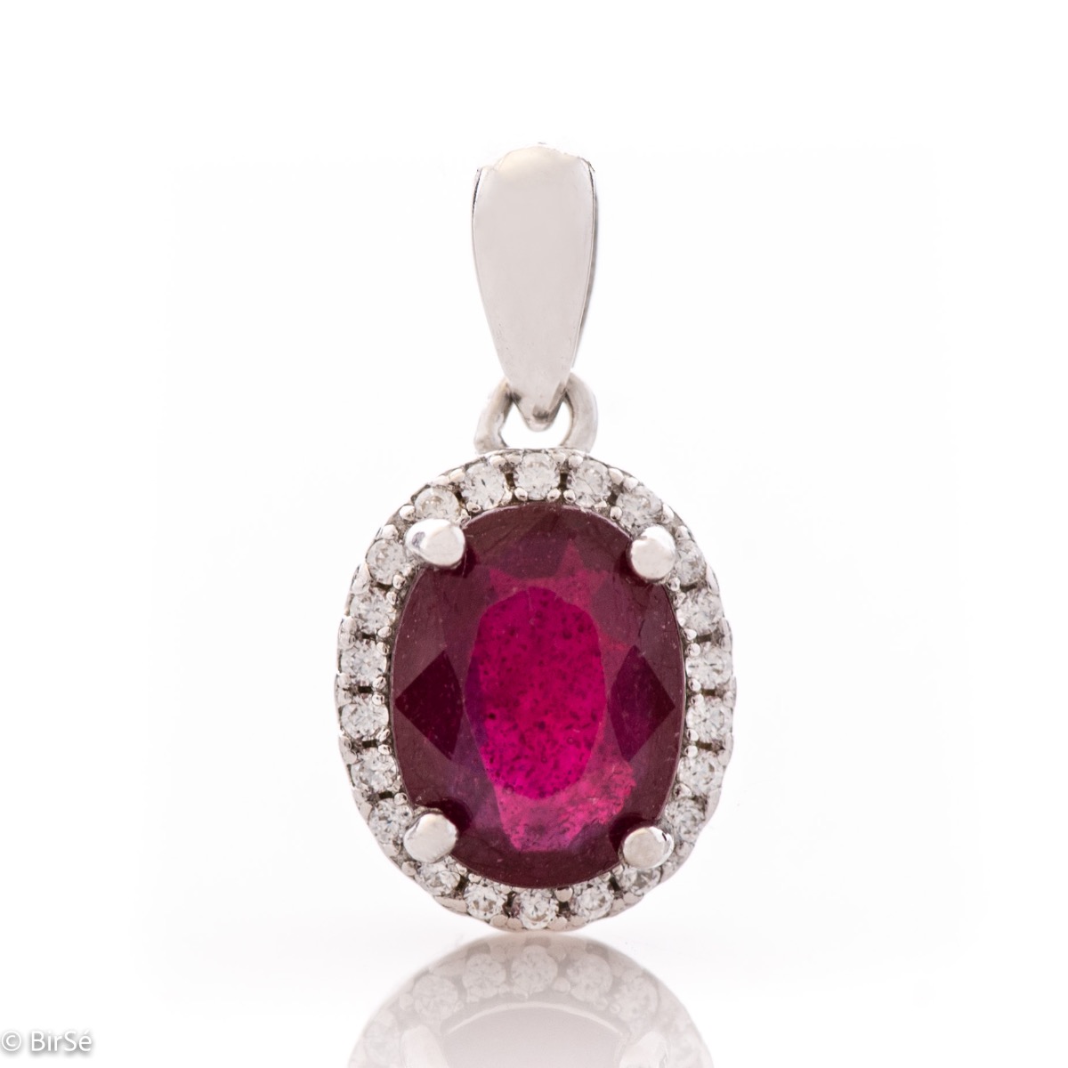 Exquisite Silver Necklace with Ruby and Zirconi