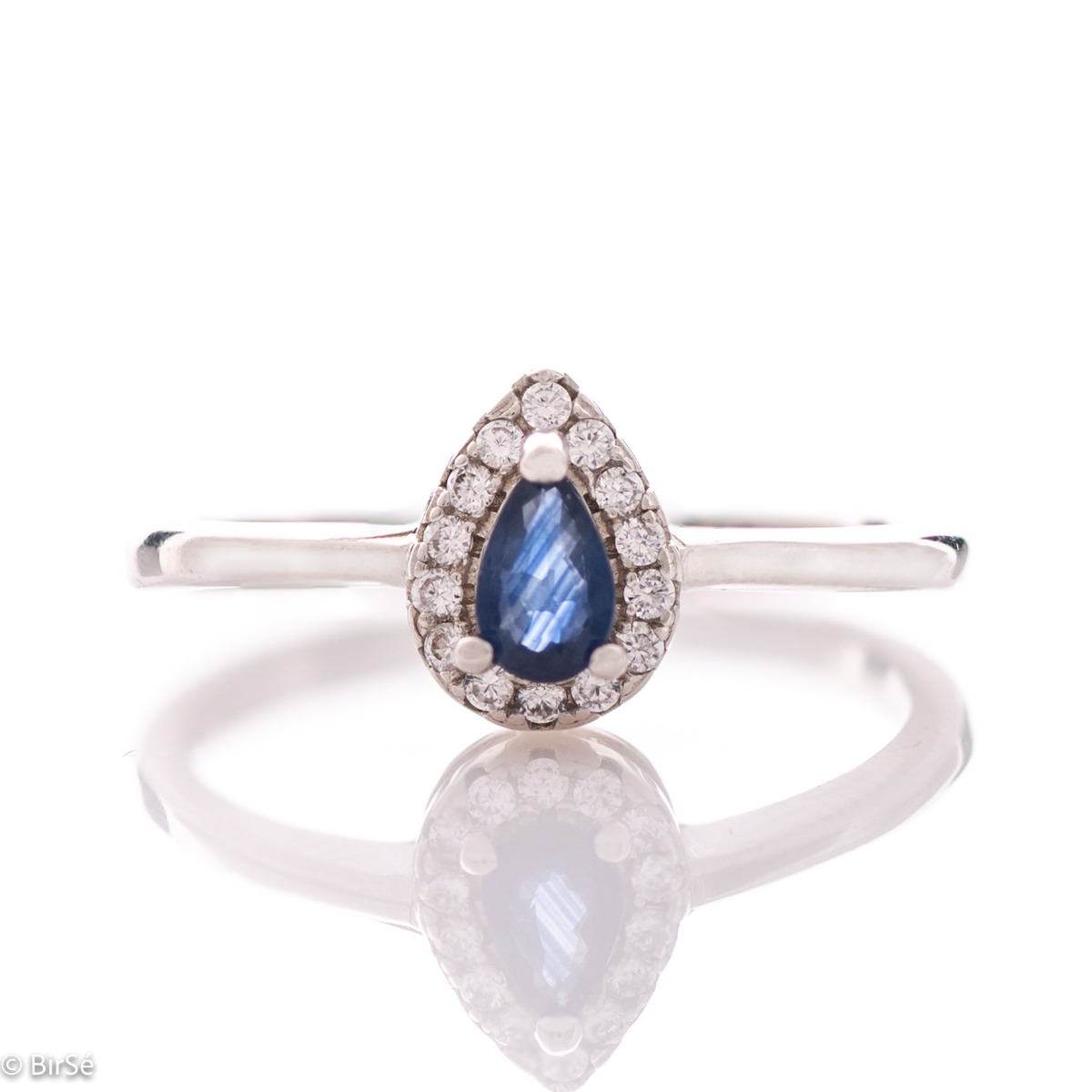 Elegant Silver Ring with Natural Sapphire and Zirconi