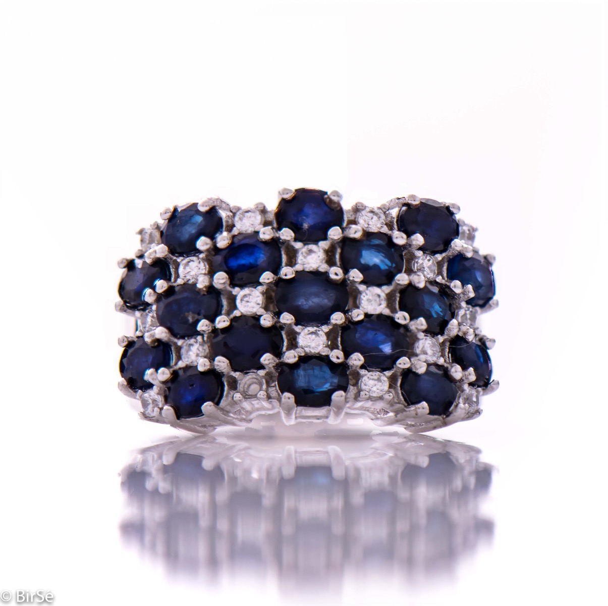 Spectacular Silver Ring with Numerous Radiant Natural Sapphire