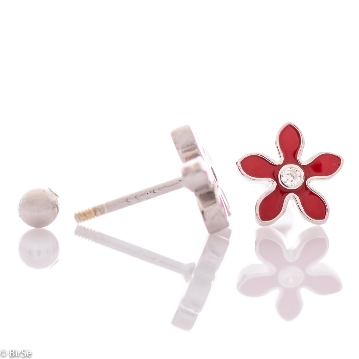 Silver earrings - Red Flowers 