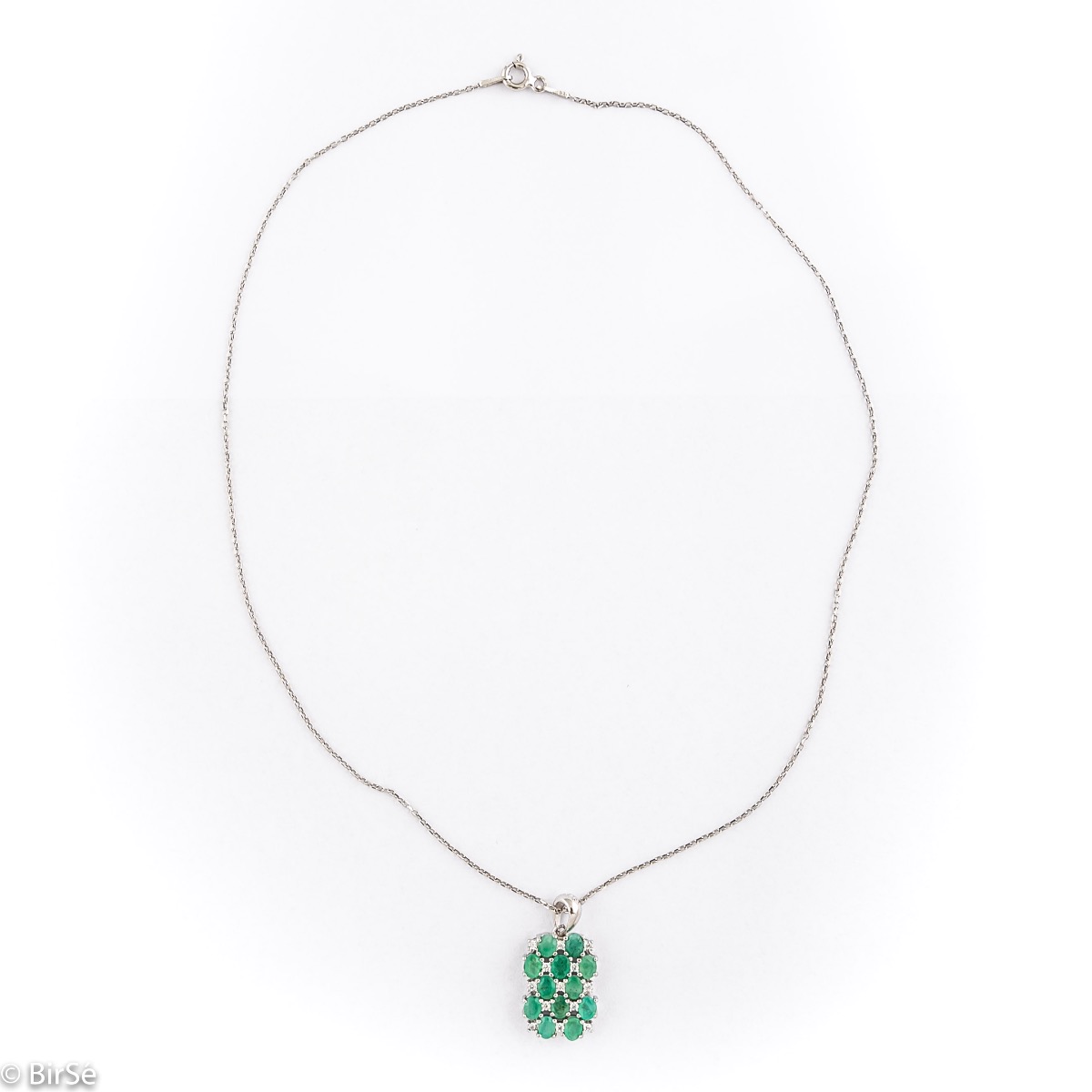 Spectacular Silver Necklace with Gentle Natural Emeralds and Zircons