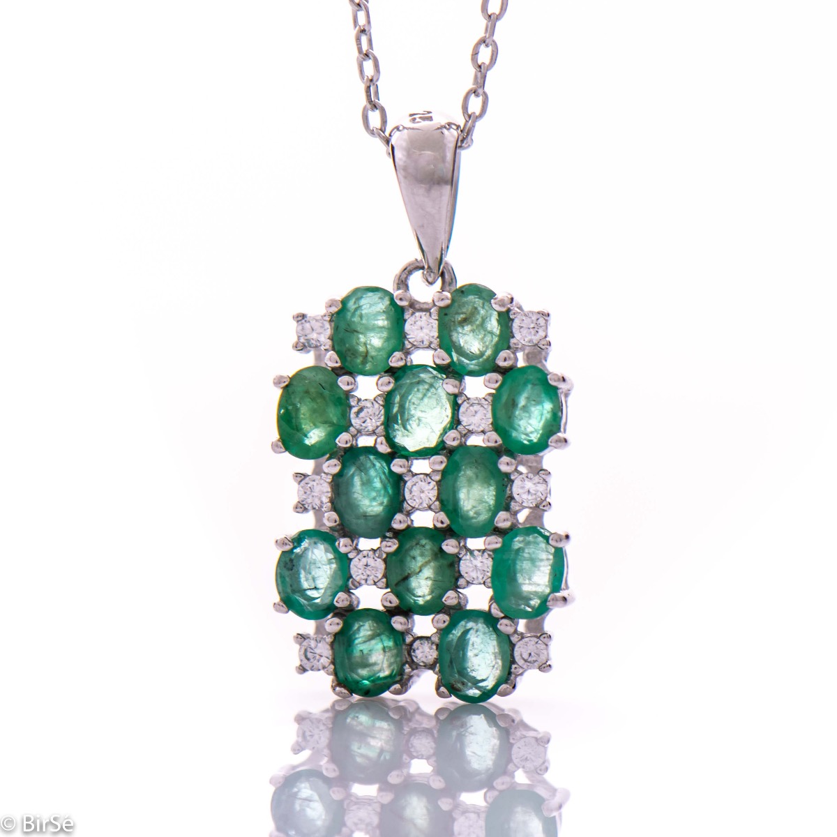 Spectacular Silver Necklace with Gentle Natural Emeralds and Zircons