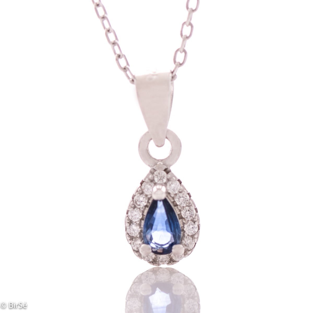 Stylish Silver Necklace with Natural Sapphire and Zirconi