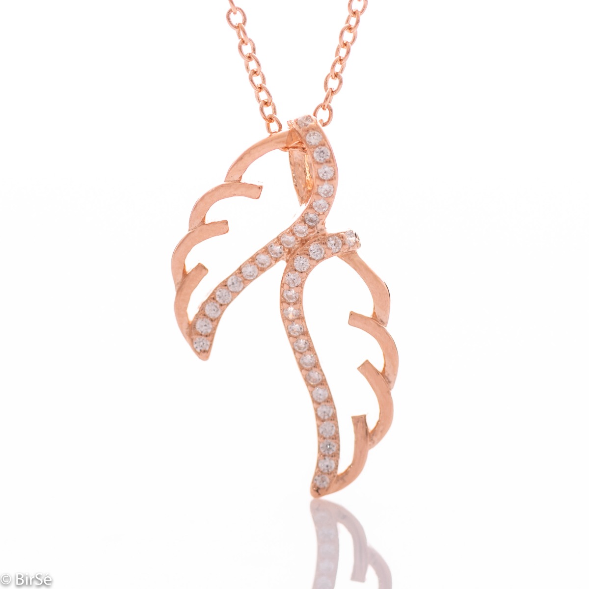 Exquisitely crafted rose silver necklace with an ever-present element in jewelry - Angel wings. Elegantly shaped and decorated with zircons, this necklace will be your favorite piece of jewelry.