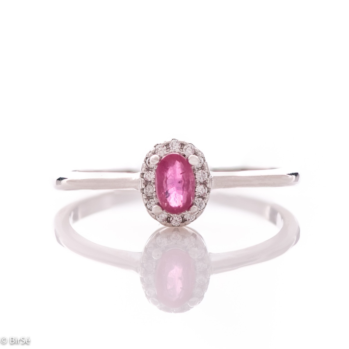 Elegant Silver Ring with Natural Ruby and Shiny Zircons