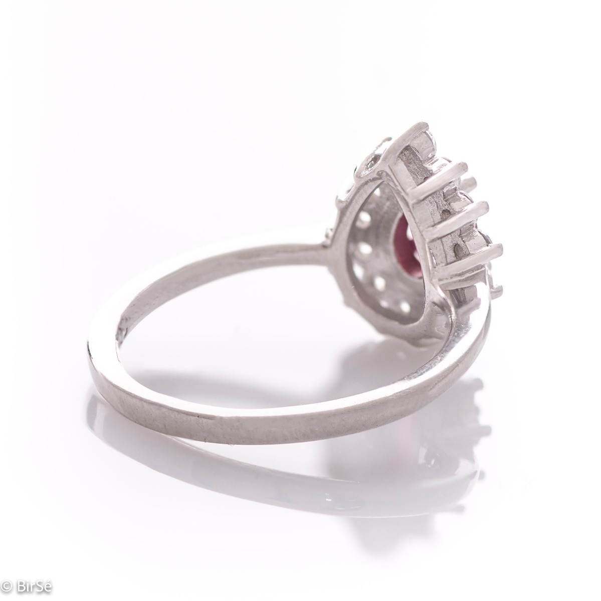 Silver Pear Ring with Natural Ruby