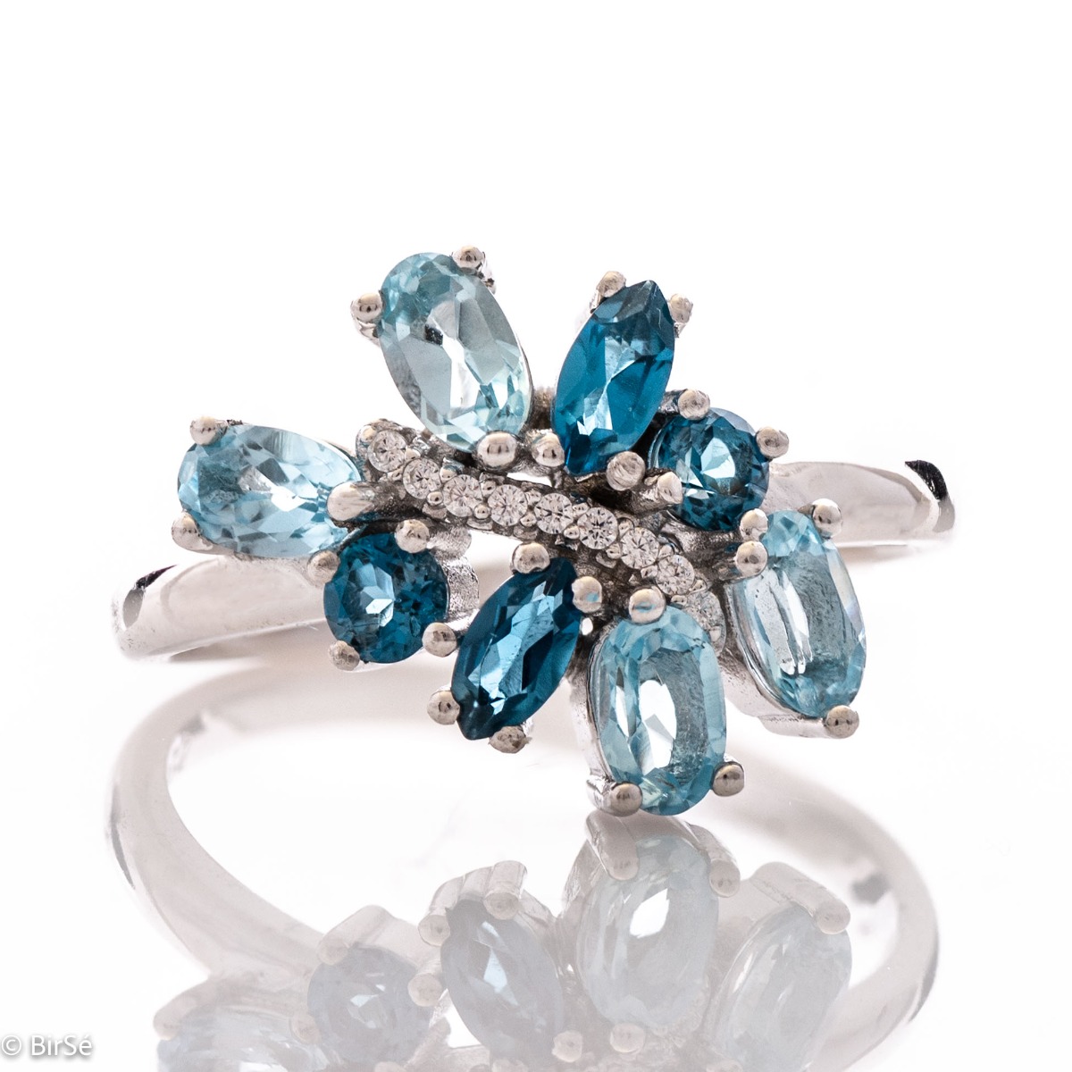 Exotic Silver Ring with Tempting Blue Topaz and Mystic London Topaz