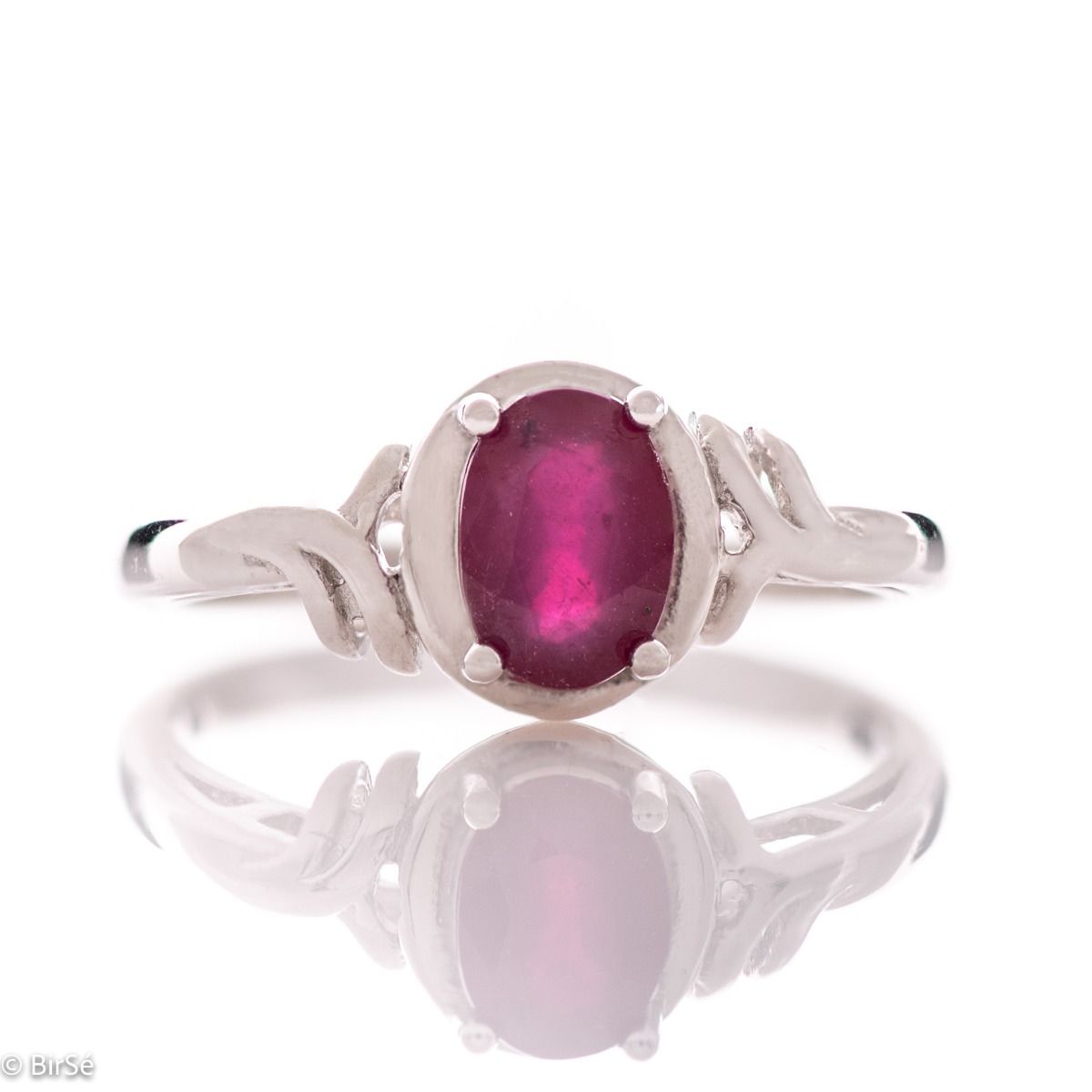 Delightful Rhodified Silver Ring with Natural Ruby