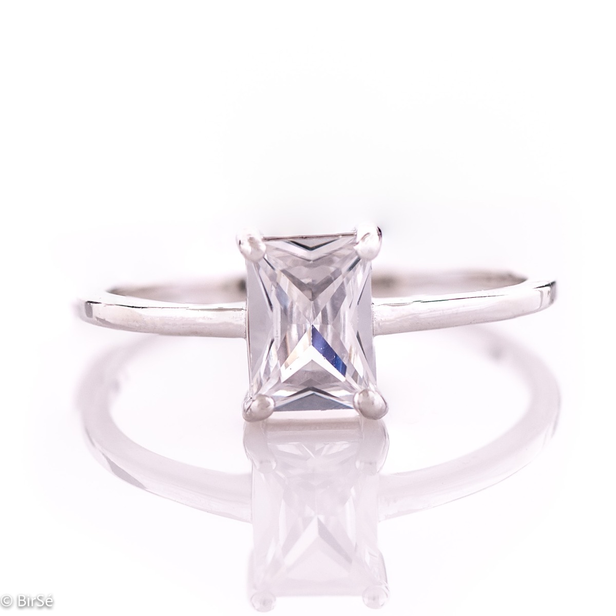 Silver Solitaire Ring baguette with Zirconia