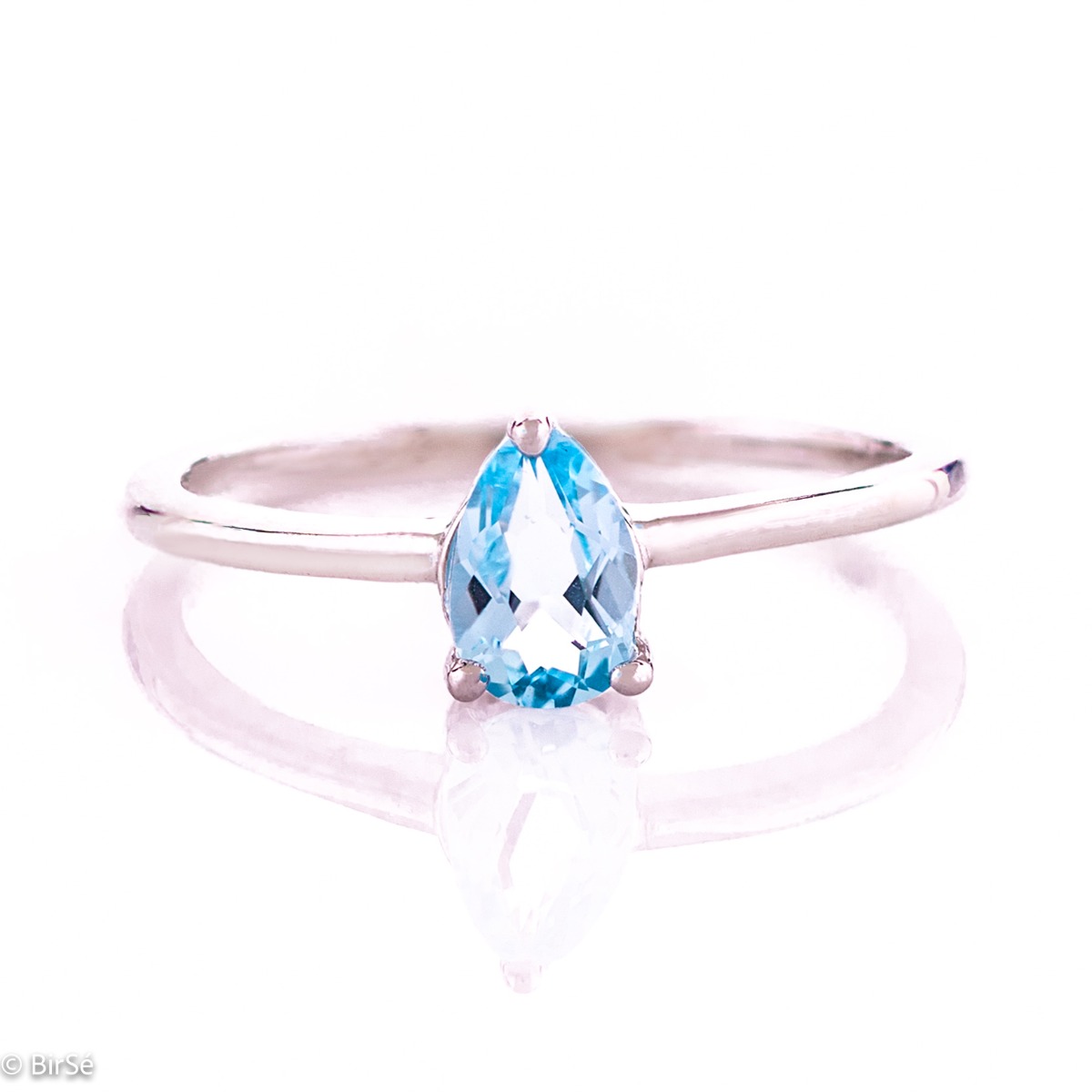 Silver Pear Ring  whit Aquamarine 