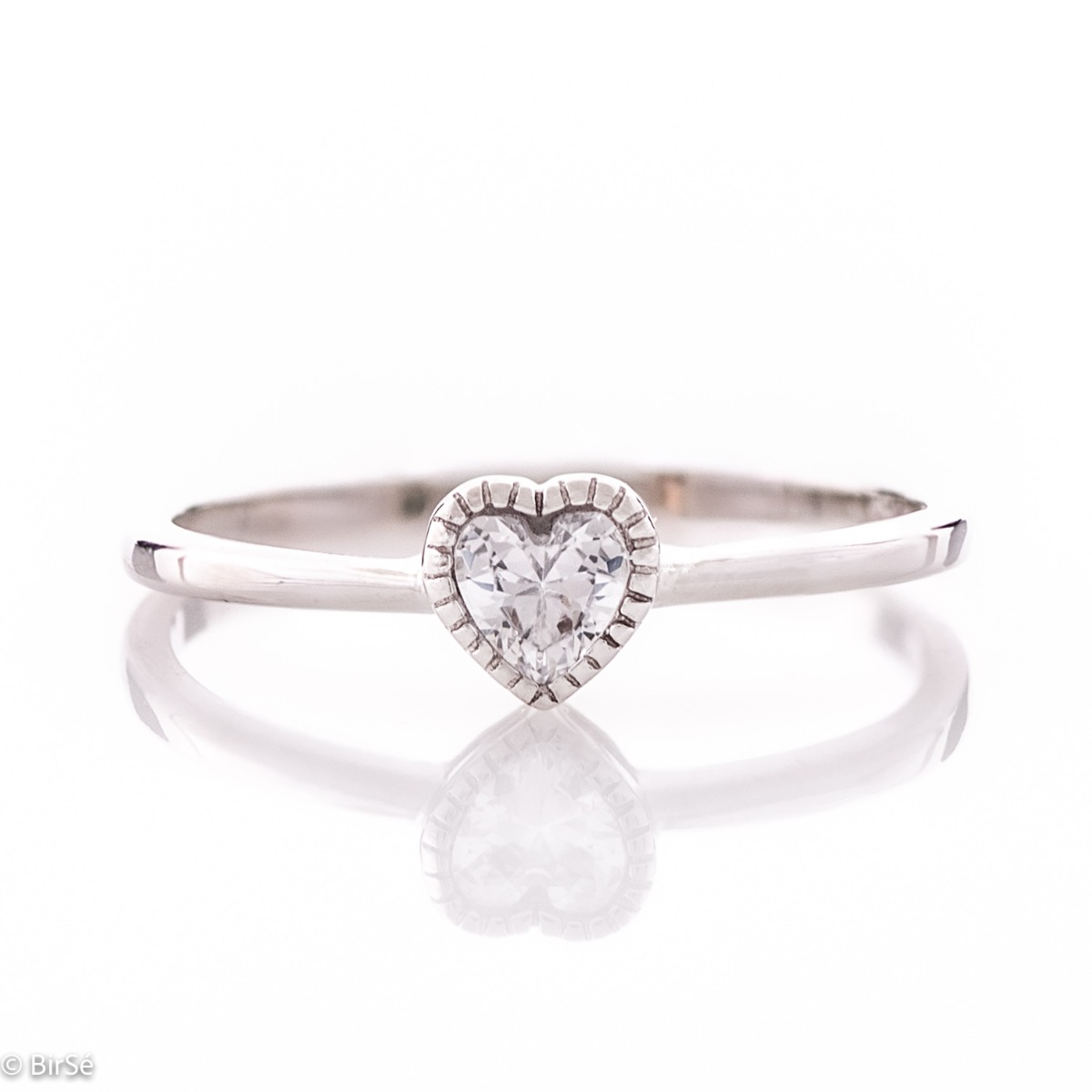 Silver Solitaire Ring with Heart