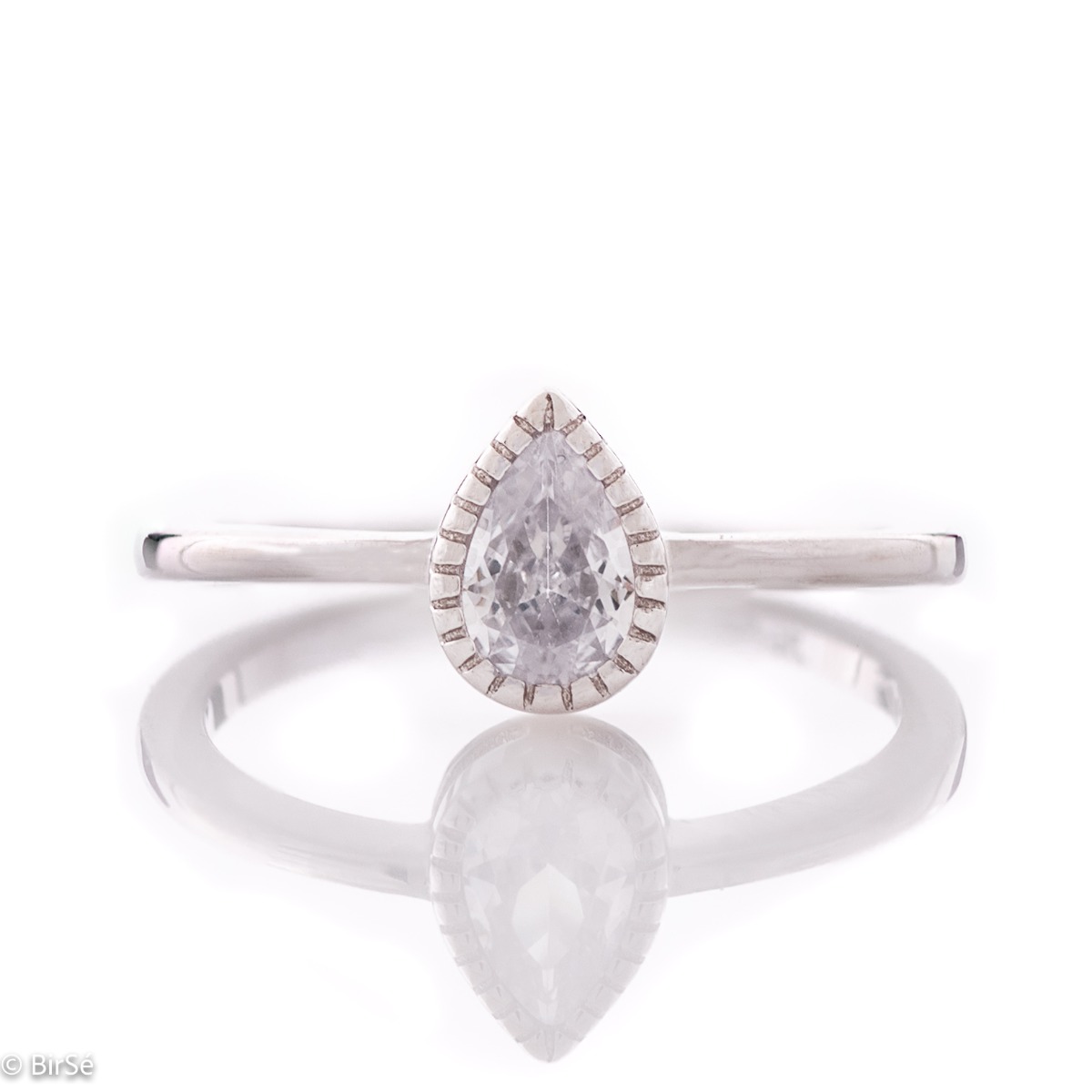 Silver Pear and Solitaire Ring