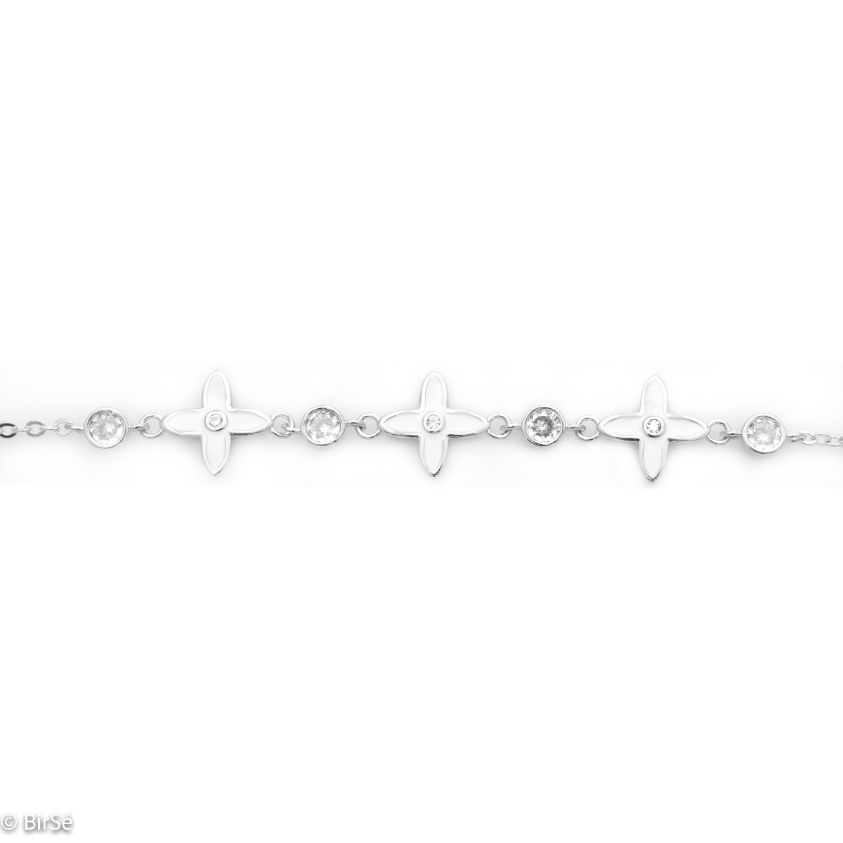 Silver Bracelet with Flowers Enamel and Zirconia