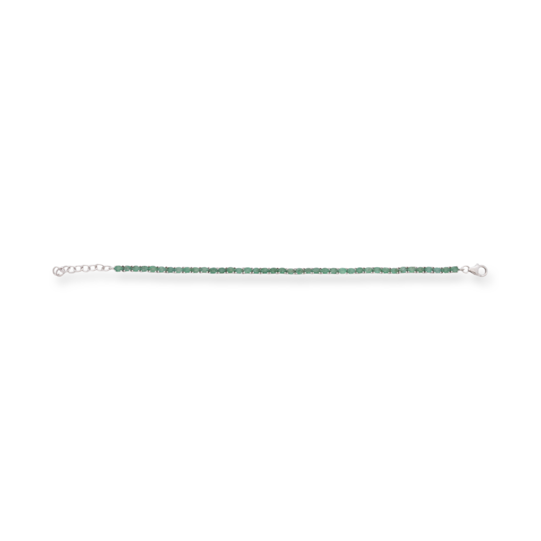 Silver Tennis Bracelet with Natural Emerald