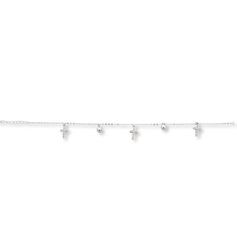 Silver Ankle Bracelet with Crosses