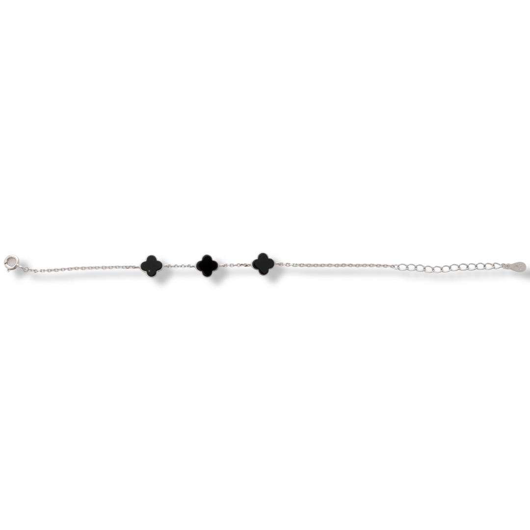 Silver Clover Bracelet with Onyx 