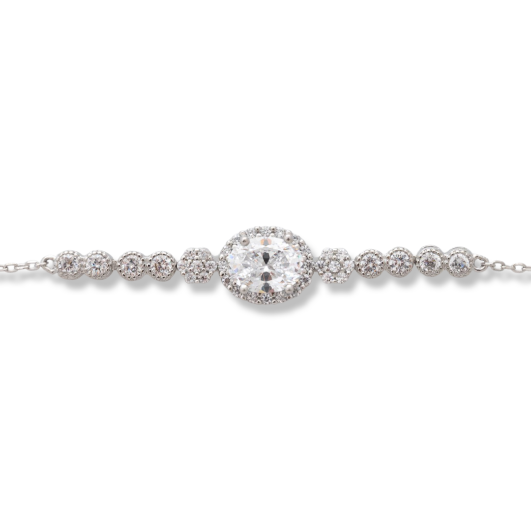 Elegantly crafted women's bracelet in fine rhodium silver, with beautifully shaped details made entirely of silver and zircons. The bracelet is a beautiful gift for your lady on any occasion.