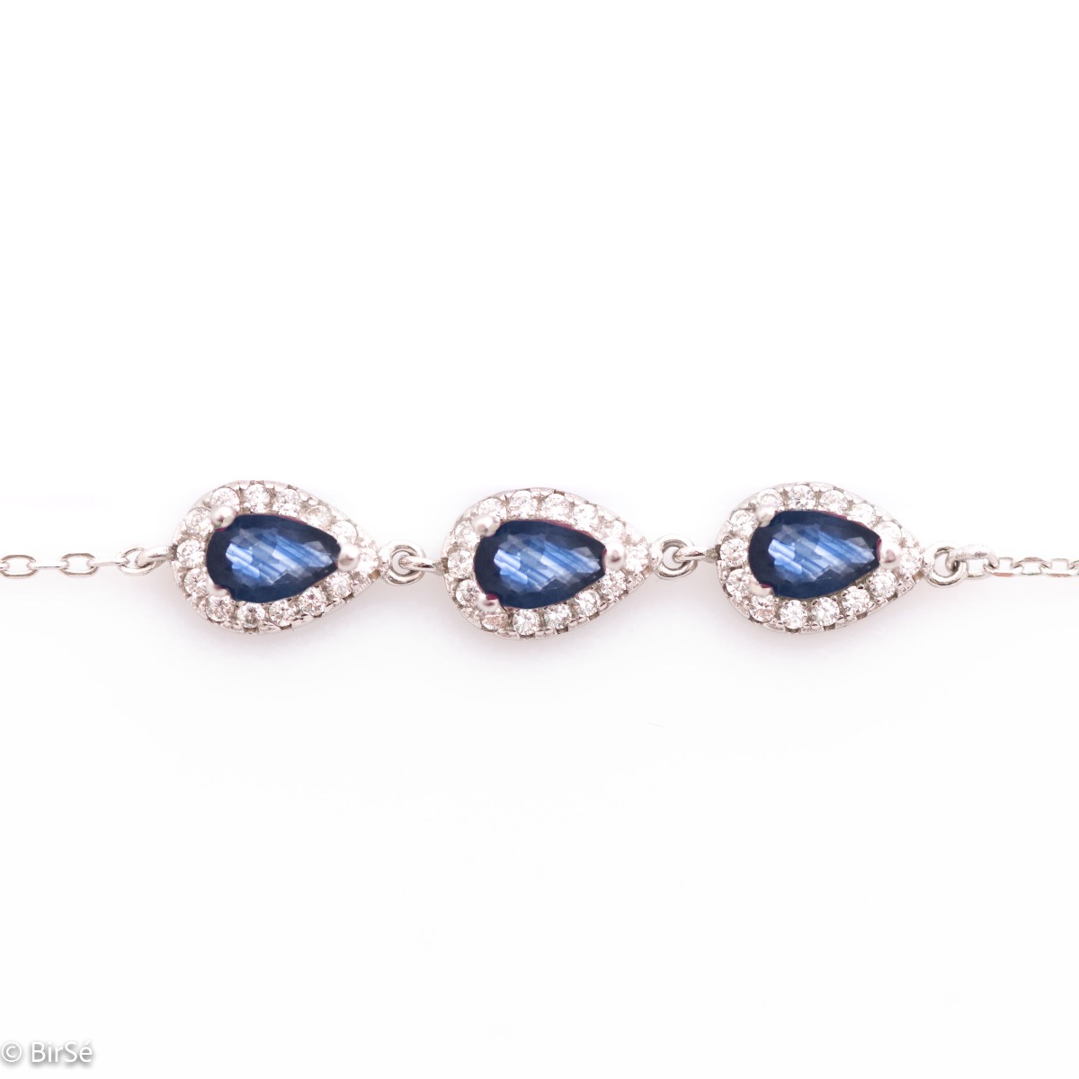 Silver Pear Bracelet with Natural Sapphire