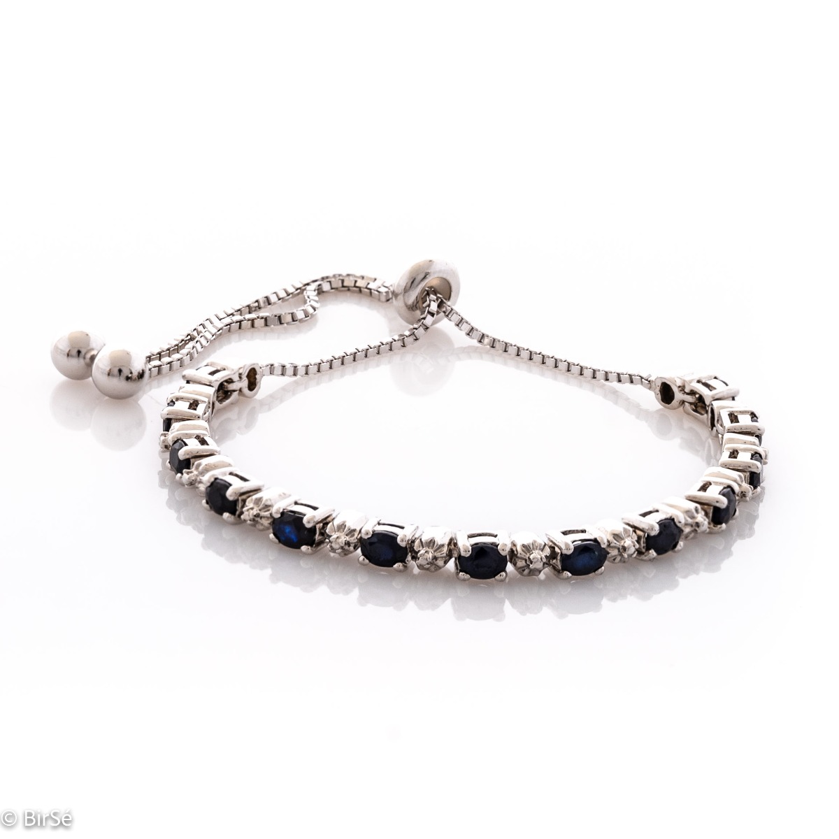 Silver Adjustable Bracelet with Natural Sapphire