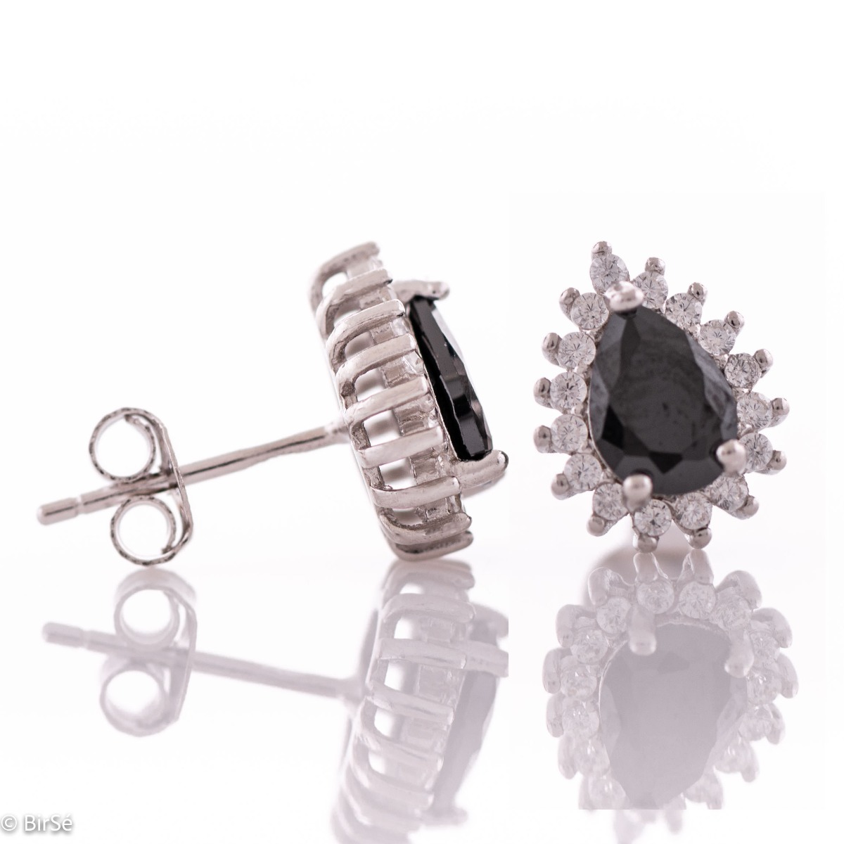 Silver earrings - Drop Black Zircon