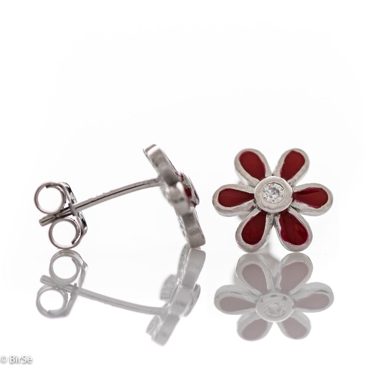 Silver earrings - Enamel flower