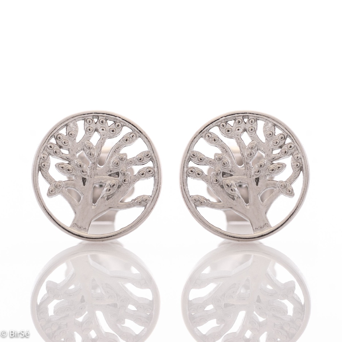 Light and fine women's earrings on a pin with delicate workmanship combining rhodium-plated silver and an exquisite shape of the tree of life. Thematic jewelry suitable for ladies of any age.