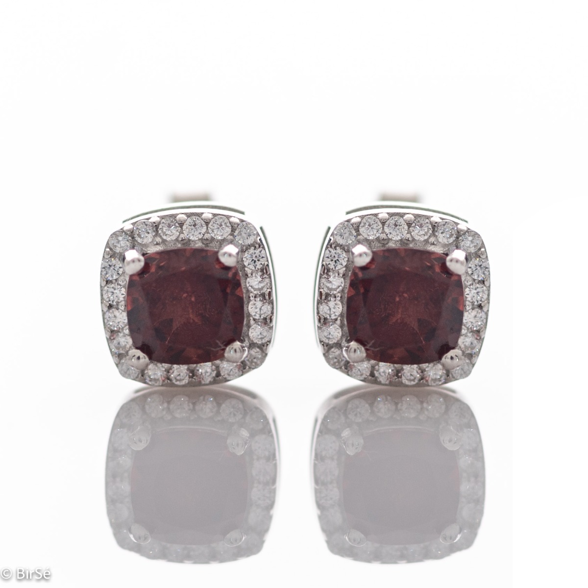 Sterling Silver Earrings with Natural Garnet