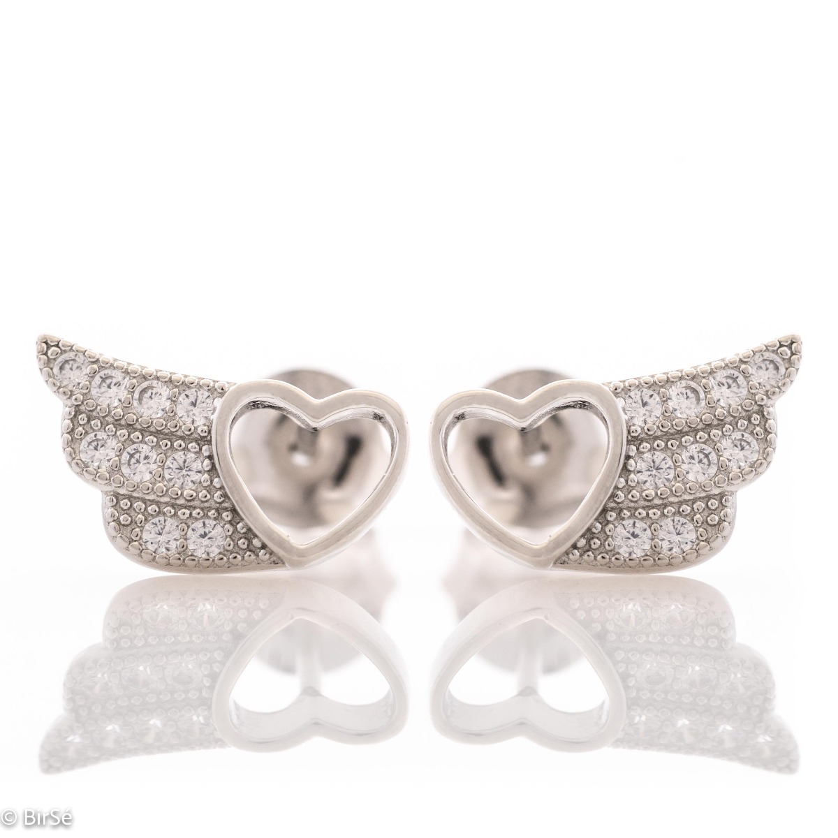 Captivating women's earrings with a spectacular shape and modern design. Made entirely of rhodium-plated silver in the shape of a heart with angel wings, they are a wonderful gift for the daily outfit and wonderful mood of your beloved woman.