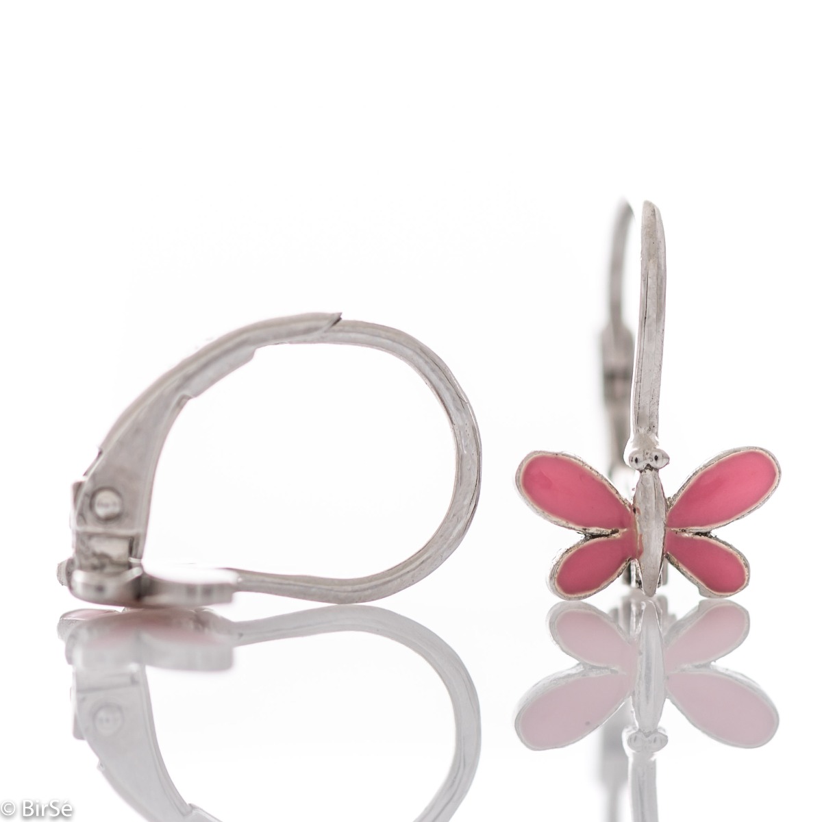 Silver earrings - Pink butterflies