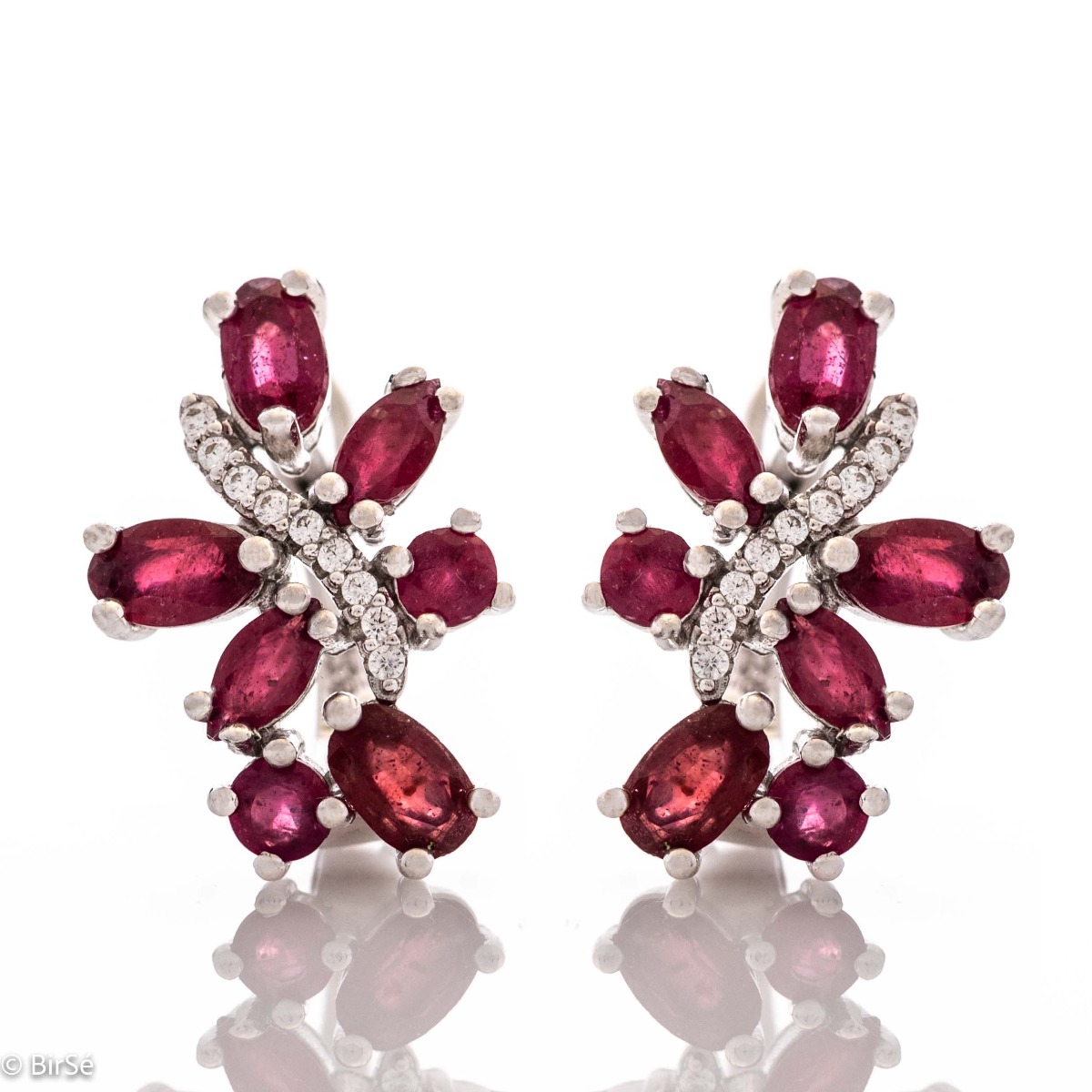 Silver Earrings with Natural Ruby and English Lock