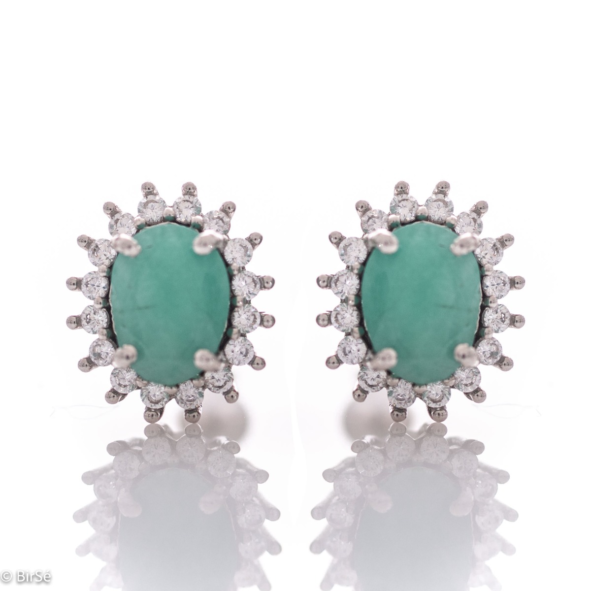 Silver Earrings with Natural Emerald Stone