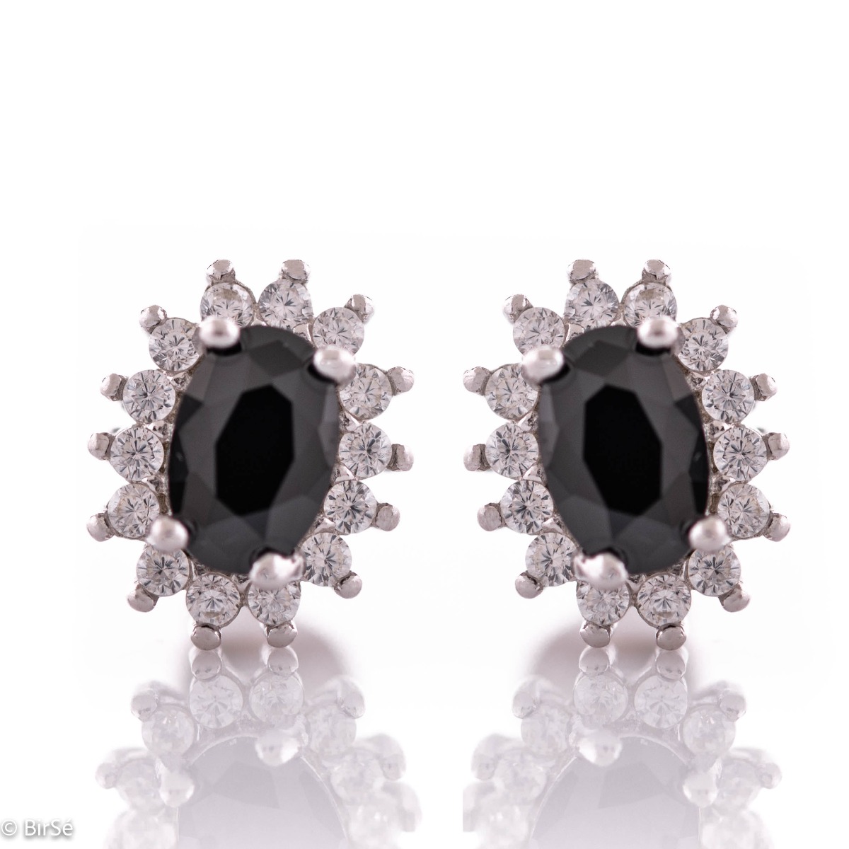 Silver Earrings with Black Zirconia