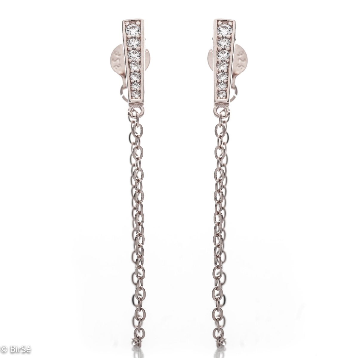 A simple model of women's dangling earrings with an elegant design, completely formed by combining rhodium-plated silver with sparkling zircons. The fastening is with a pin - comfortable and practical. A wonderful mood for your everyday life with BirSe ea