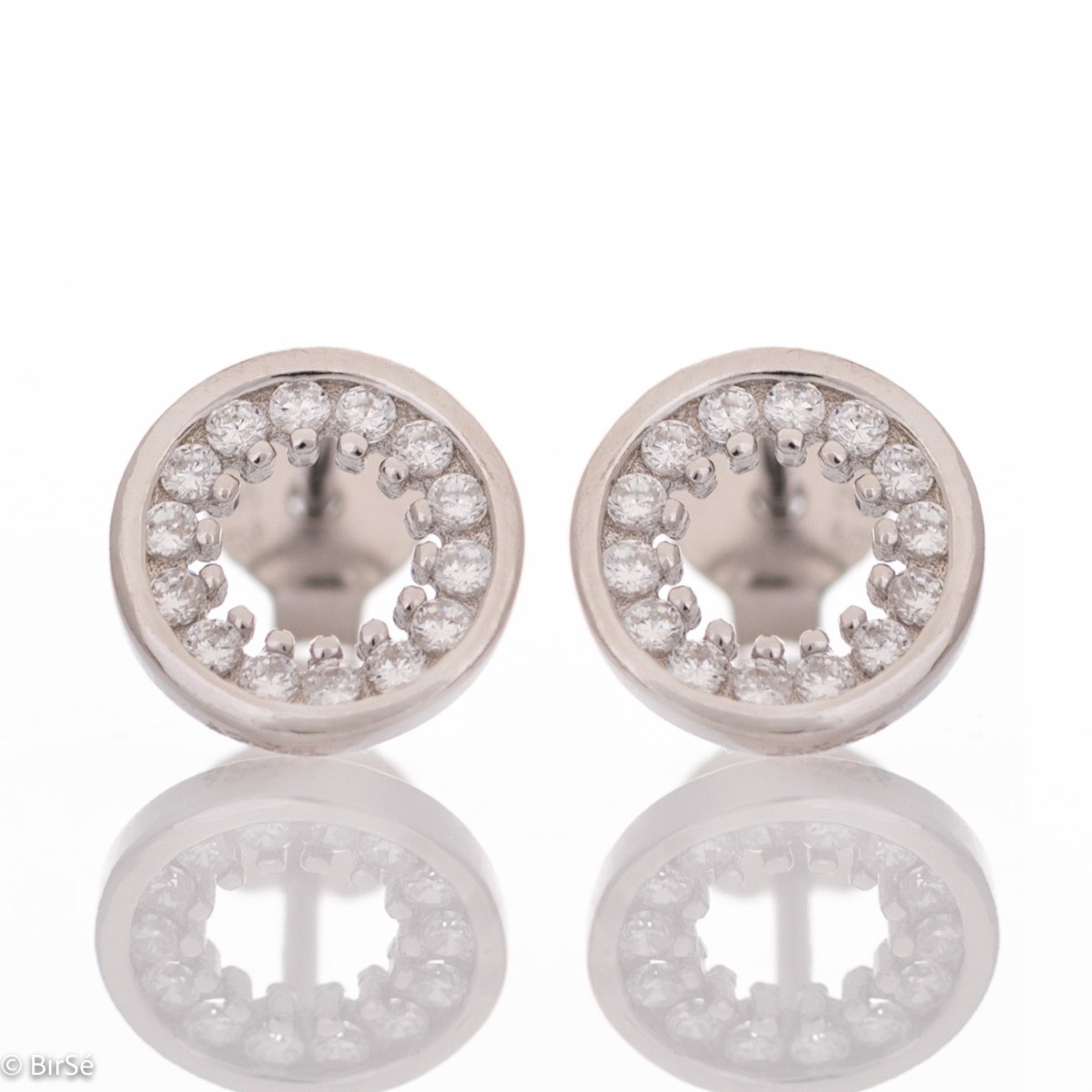 Spectacular craftsmanship of women's stud earrings with a stylish design, entirely made of rhodium-plated silver and delicate, sparkling zircons.