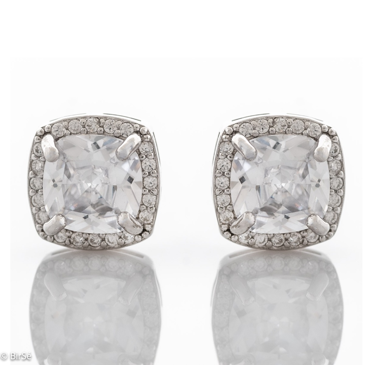 Solatire Silver Earrings with side CZ