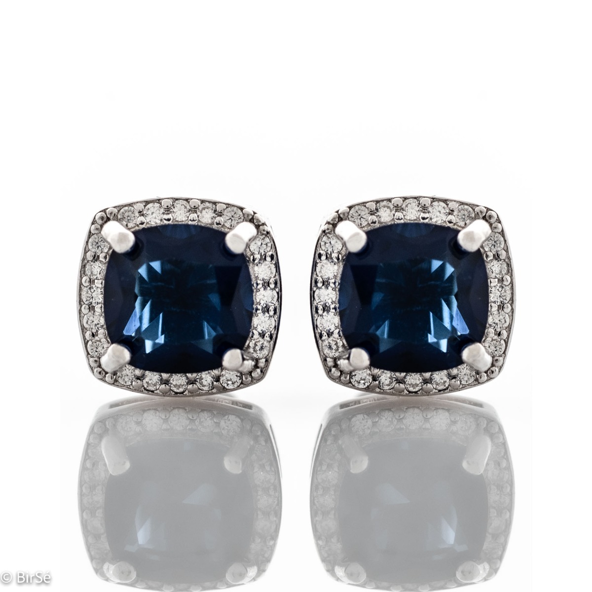 Silver Earrins with Blue Colored CZ