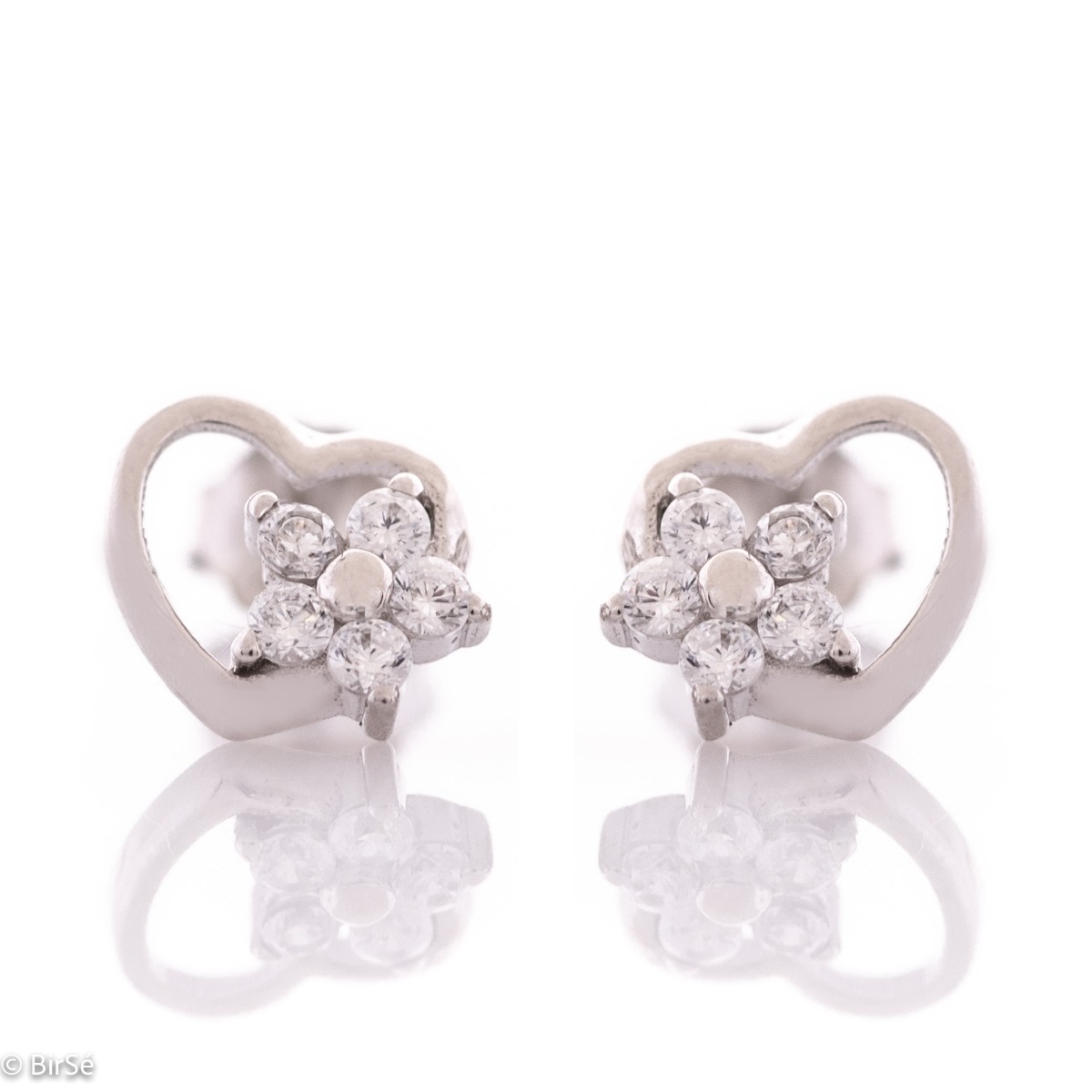 Silver earrings - Heart and Flower