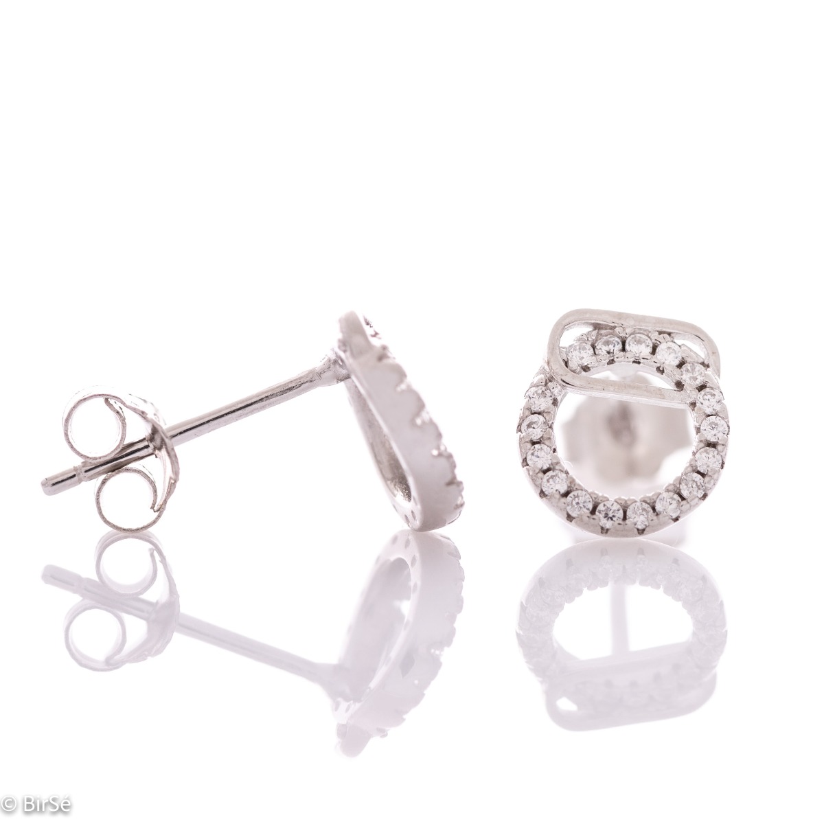 Silver earrings - Circle with zircons