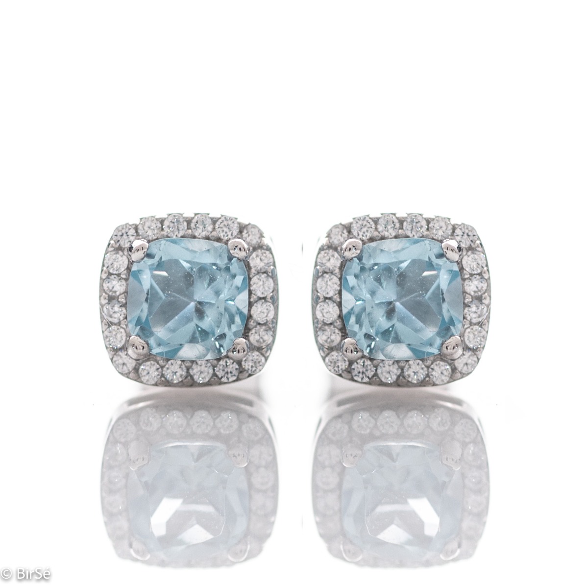 Silver Earrings with Natural Blue Topaz