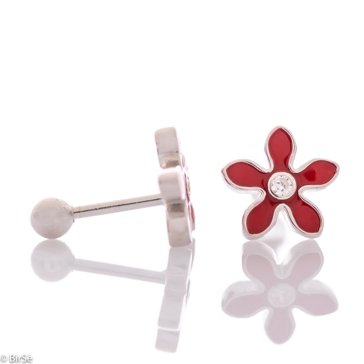 Silver earrings - Red Flowers 